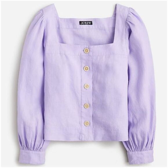 J. Crew Squareneck button-up top in linen, Purple M NWT $98 - Picture 1 of 10